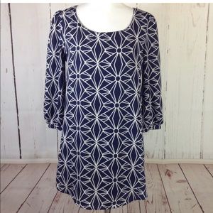 Coveted Navy White Geo Shift Dress Medium